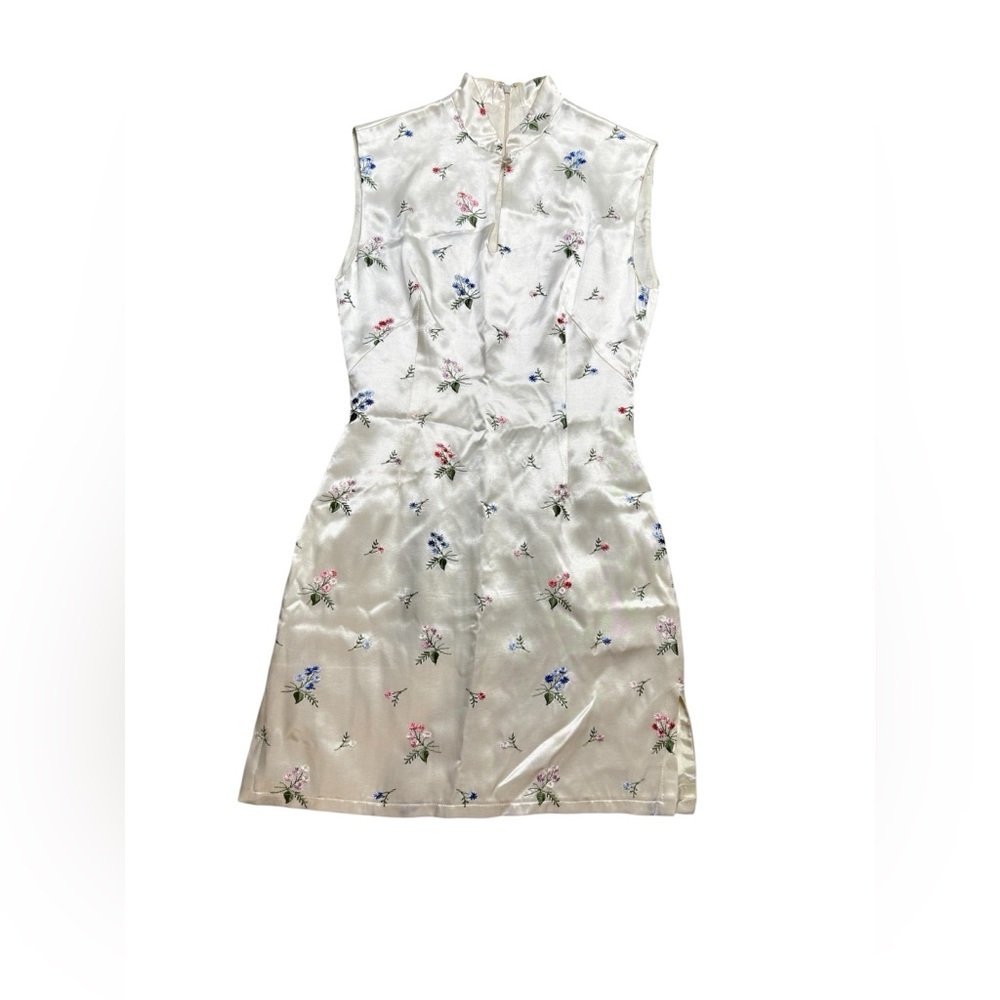 ✨🌸 Vintage Parallel Floral Sleeveless Mini Dress Cream Size 2 🌸✨